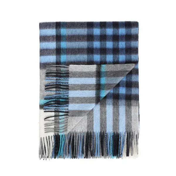 Bright Blue Chequer Stole - Soft Lambswool - Luxury Scottish Blanket Scarf - Beautiful Gift ! - Image 3