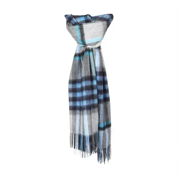 Bright Blue Chequer Stole - Soft Lambswool - Luxury Scottish Blanket Scarf - Beautiful Gift !