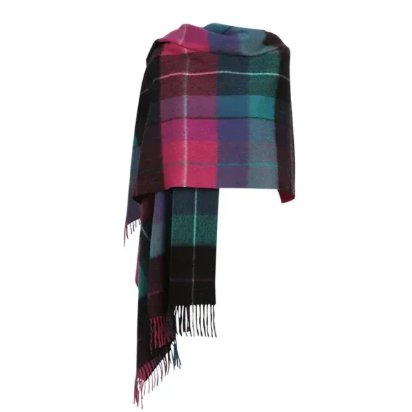 Magenta/Black Mixed Check Stole - 100% Lambswool - Luxury Scottish Blanket Scarf - Beautiful Gift !